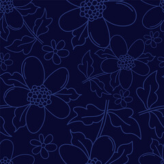 Trendy floral seamless pattern. Simple red and beige daisy. Spring flower template for packaging, postcards, textile printing, wallpaper. Hand drawn illustration isolated on white background