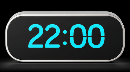 Modern digital clock displaying 22:00 on black background for time concept designs