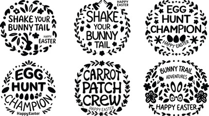 Black and White Easter Typography Set with Spring Icons
