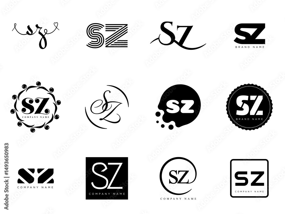 Fototapete SZ logo company template. Letter s and z logotype. Set different classic serif lettering and modern bold text with design elements. Initial font typography.