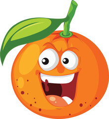 Happy Cartoon Orange with Leaf