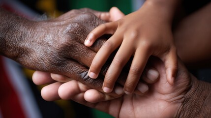 Fototapeta premium Connection and unity during Juneteenth celebration with hands representing generations and shared history