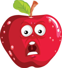 An Angry Red Apple Cartoon with Surprised Expression