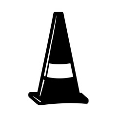 Black Traffic Cone with White Stripe  Illustration – Road Safety and Warning Sign

