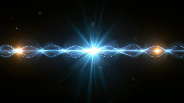 an artistic depiction of a luminous energy wave that vibrates, creating a vibrant display against a dark background. It is a visual representation of energy transfer.