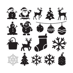 Traditional Christmas Silhouettes Collection – Santa, Reindeer, Snowman, Ornaments & Holiday Icons in Minimalist Black and White