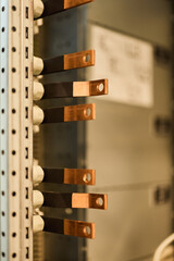 Close-Up of Copper Busbars in an Industrial Electrical Distribution Panel
