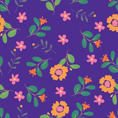 Trendy floral seamless pattern. Simple red and beige daisy. Spring flower template for packaging, postcards, textile printing, wallpaper. Hand drawn illustration isolated on white background