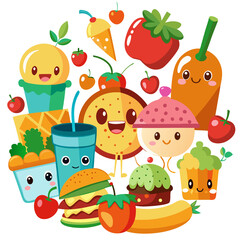 fast food icons isolated on transparent background