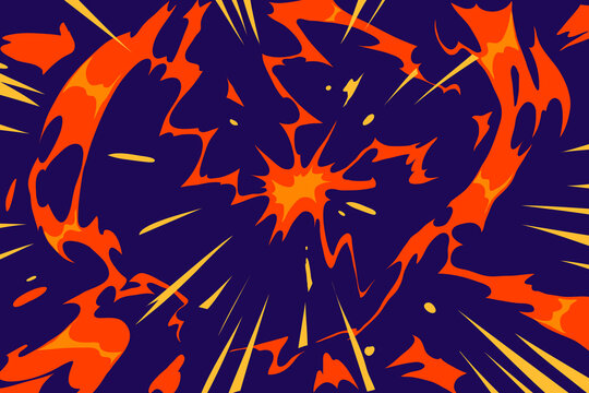 Comic book explosion fire, boom. Creative cartoon art design. Hand drawn vector illustration 