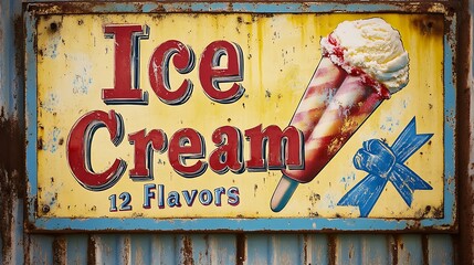 Vintage ice cream sign advertising twelve flavors.