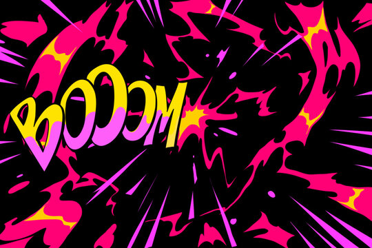 Comic book explosion fire, boom. Creative cartoon art design. Hand drawn vbector illustration 