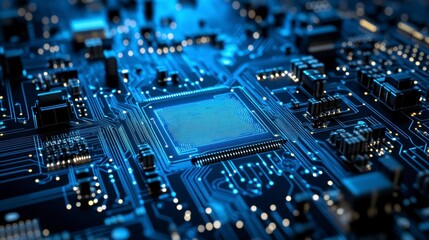 Close-up of a computer motherboard with a central processing unit (CPU).