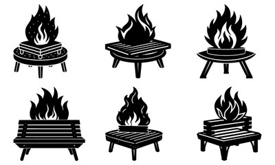 Fire Pit Bench silhouette vector