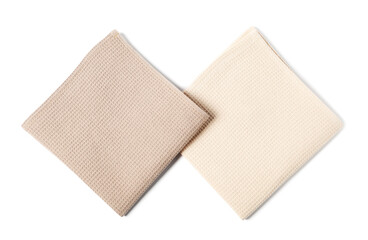 Two clean waffle towels isolated on white, top view