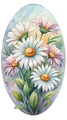 Watercolor Illustration of Daisy Flowers in Oval Shape with Soft Colors