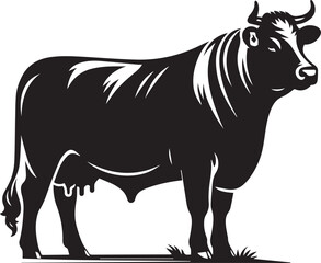 Strong black bull silhouette farm animal livestock cattle