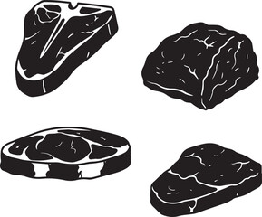 Delicious steak cuts variety black and white illustration