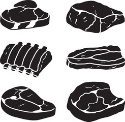 Collection of various cuts of meat steak ribs graphic illustration © SaHeD