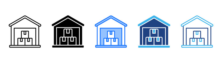Warehouse Icon Set With Multiple Style Collection 