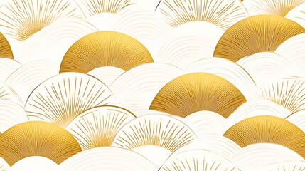 Abstract design of overlapping gold and white shapes.