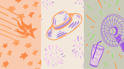 Summer vacation dreamscape of shooting stars festive celebrations and cool drinks bright pastel