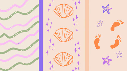 A whimsical beach theme featuring seashells starfish and footprints creating summer joy on pale pink