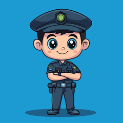 Adorable Cartoon Police Officer with Arms Crossed