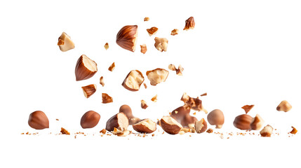 Cracked Hazelnuts Flying in the Air