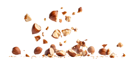 Cracked Hazelnuts Flying in the Air