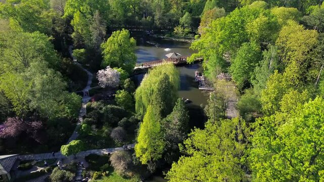 Bird's eye view of the Japanese Garden in Wroclaw, Breslau, Lower Silesia, Poland.