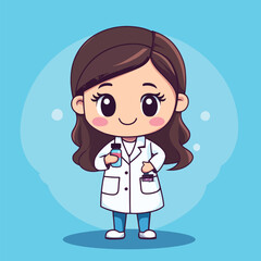 Adorable Cartoon Scientist Girl Holding Vial