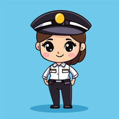 Adorable Cartoon Security Guard with a Friendly Smile and Uniform