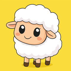 Adorable Cartoon Sheep with Big Eyes on a Yellow Background