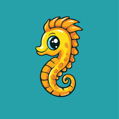Fototapeta premium Adorable Golden Seahorse Cartoon Character with Large Eyes
