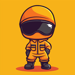 Adorable OrangeSuited Cartoon Astronaut with Helmet