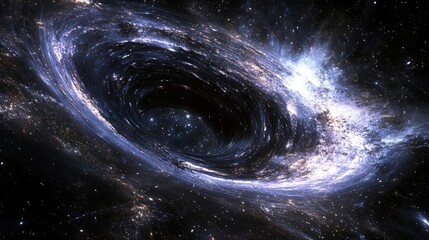 Abstract black hole with swirling stars and nebulae in space