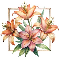 Watercolor Lilies in a Square Frame A Stunning Floral Arrangement on White