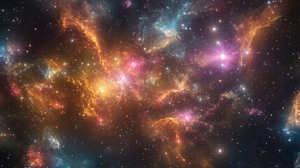 Vibrant nebula with stars and cosmic dust clouds in space and galaxy