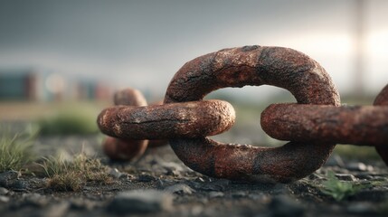 Fototapeta premium Close-up of rusty chain on gravel