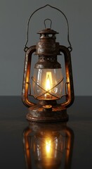 Rustic Vintage Oil Lantern Lamp - A charming rustic vintage oil lantern lamp with a warm, glowing light, perfect for adding a touch of nostalgic ambiance to any space