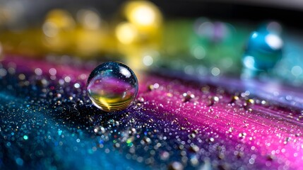 Colorful abstract art with shimmering textures, vibrant hues of blue, pink, and gold, ideal for creative inspiration.