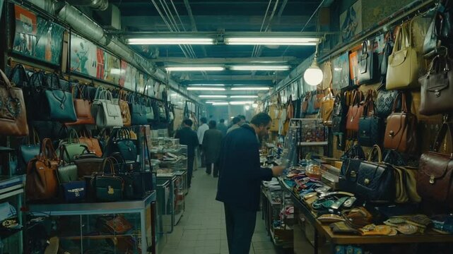 Flea market selling counterfeit goods. Piracy market.