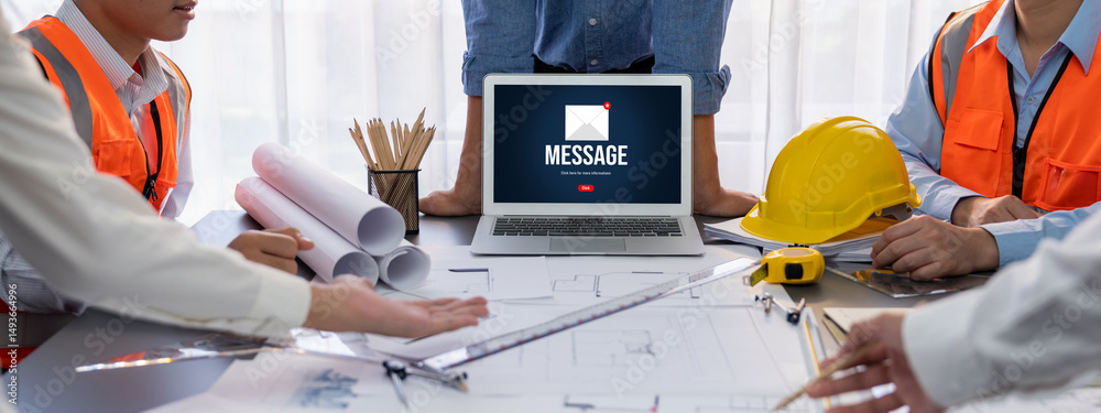 Poster email notification message showing on computer screen brisk. digital marketing message information t
