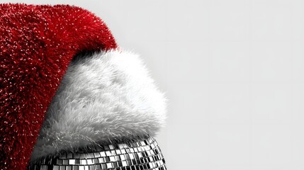 Festive holiday scene, red and white Santa hat with soft fur trim, cheerful decoration for seasonal celebrations.