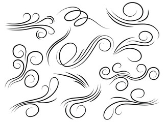 Hand Drawn Wind Air Flow, Doodle wind air motion depicts invisible dance of blowing wind, gentle motion of air with flowing lines