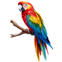 Obraz premium Vibrant Scarlet Macaw Perched on Branch Tropical Forest Wildlife Photography Colorful Environment Close-Up View Nature's Beauty