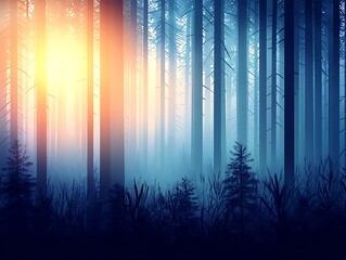 Mystical forest bathed in golden light