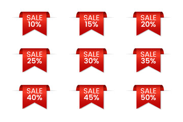 Red Ribbon Sale Tags – Discount Labels from 10% to 50%
