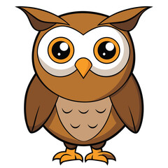 Cartoon owl is standing with big eyes and a patterned belly prominently displayed